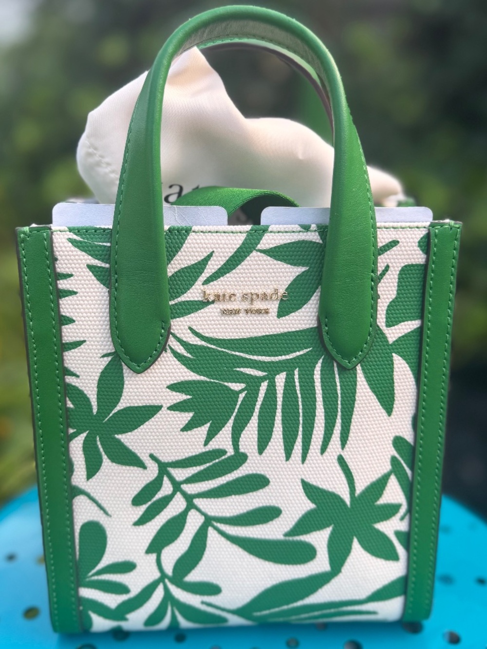NWT Kate Spade Mini Manhattan Island Foliage Canvas Tote Bag Green Watercress
